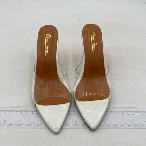 Milooey shoes Women's Kitten Heel Mules Open Pointed Toe Slide Sandals White - Picture 3 of 8